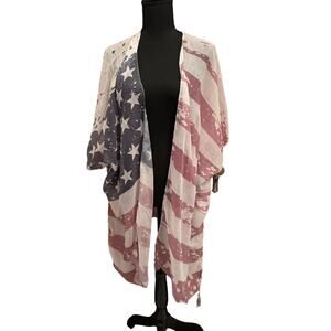 Kindred - American flag mesh Kimono patriotic size 1X new with tags